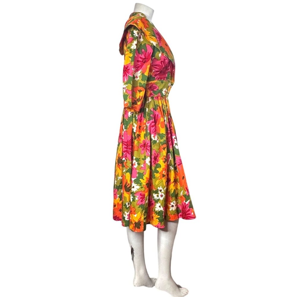 TRASHY DIVA Sz 6 Kelly Cutaway Coat Dress Mod 1960s Dayglow Floral Print 60s M - Picture 5 of 16